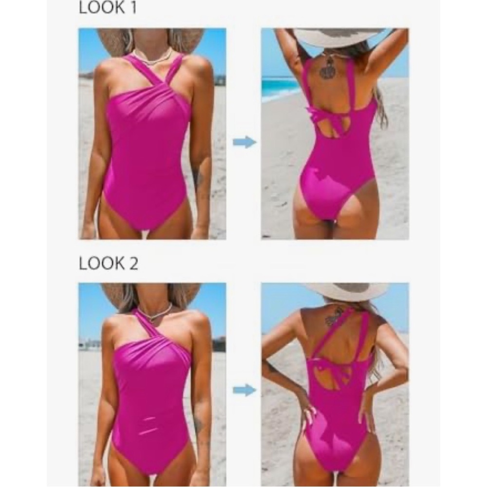 NWT Cupshe Asymmetrical Pink One Piece‎ Swimsuit Small Beach Resort Vacation